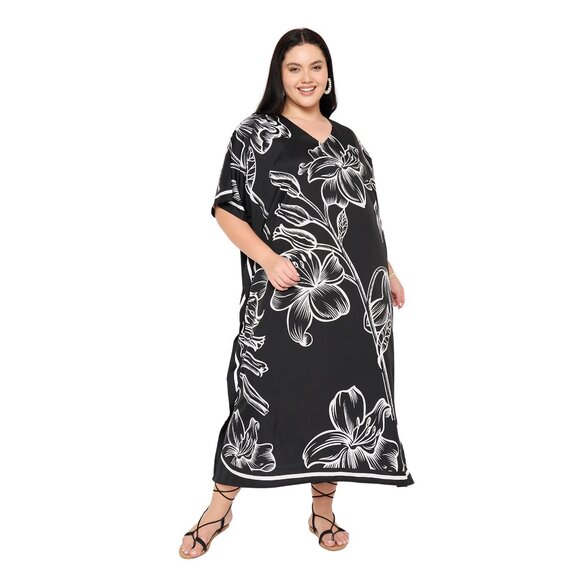 Gypsie Blu Digital Floral Printed Plus Size Kaftan Maxi Dresses Party Gown - Picture 4 of 9